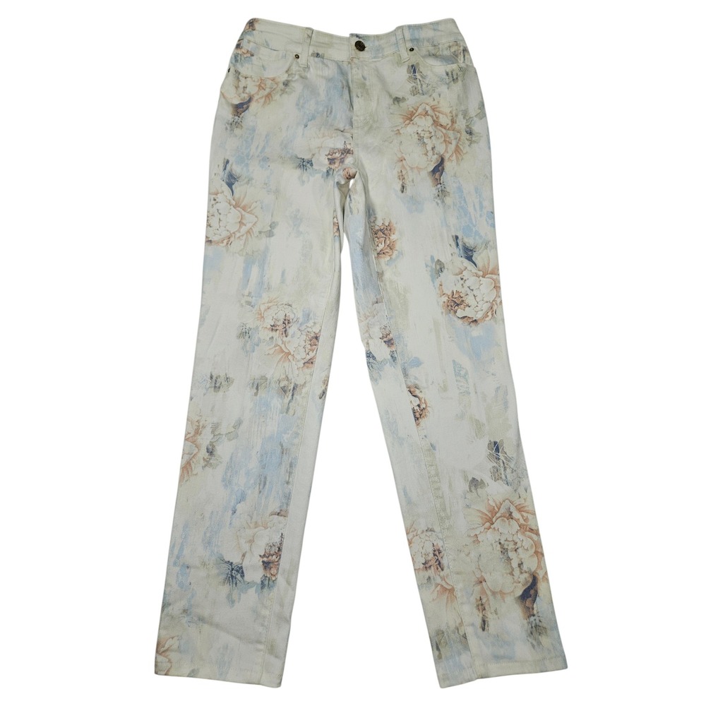 Chico's Platinum Jegging Floral Print Slim Pants Pastel Watercolor Sz 1 (M)